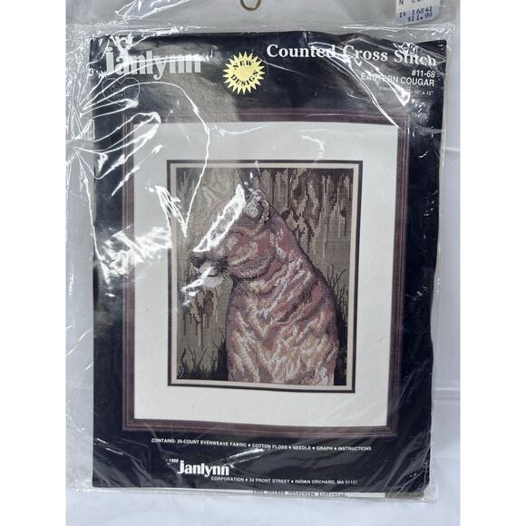 Janlynn Counted Cross Stitch Eastern Cougar Kit 11-68 Wildlife 1988 Vintage New - Picture 2 of 3